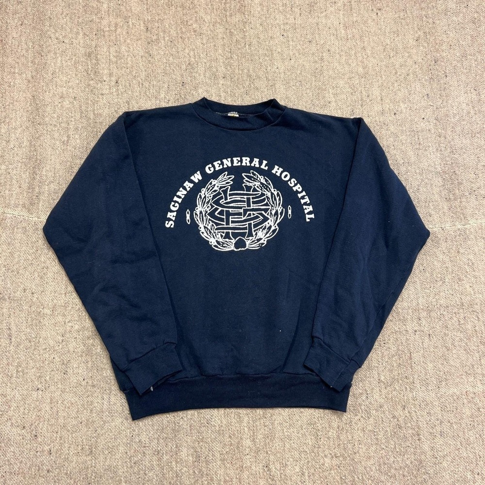 Vintage Saginaw Hospital Sweatshirt Mens Medium Blue 70s Russell Atheltic